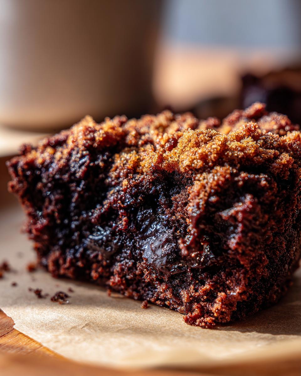Close-up of a slice of Southern Chocolate Cobbler, showing the rich chocolate and crumb topping.