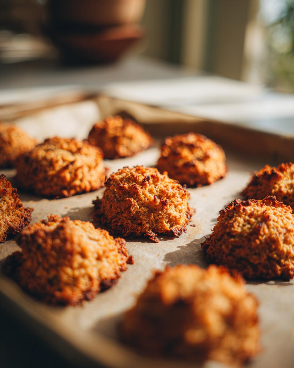 Close-up of freshly baked 3-Ingredient Tuna Cat Treats on a baking sheet.