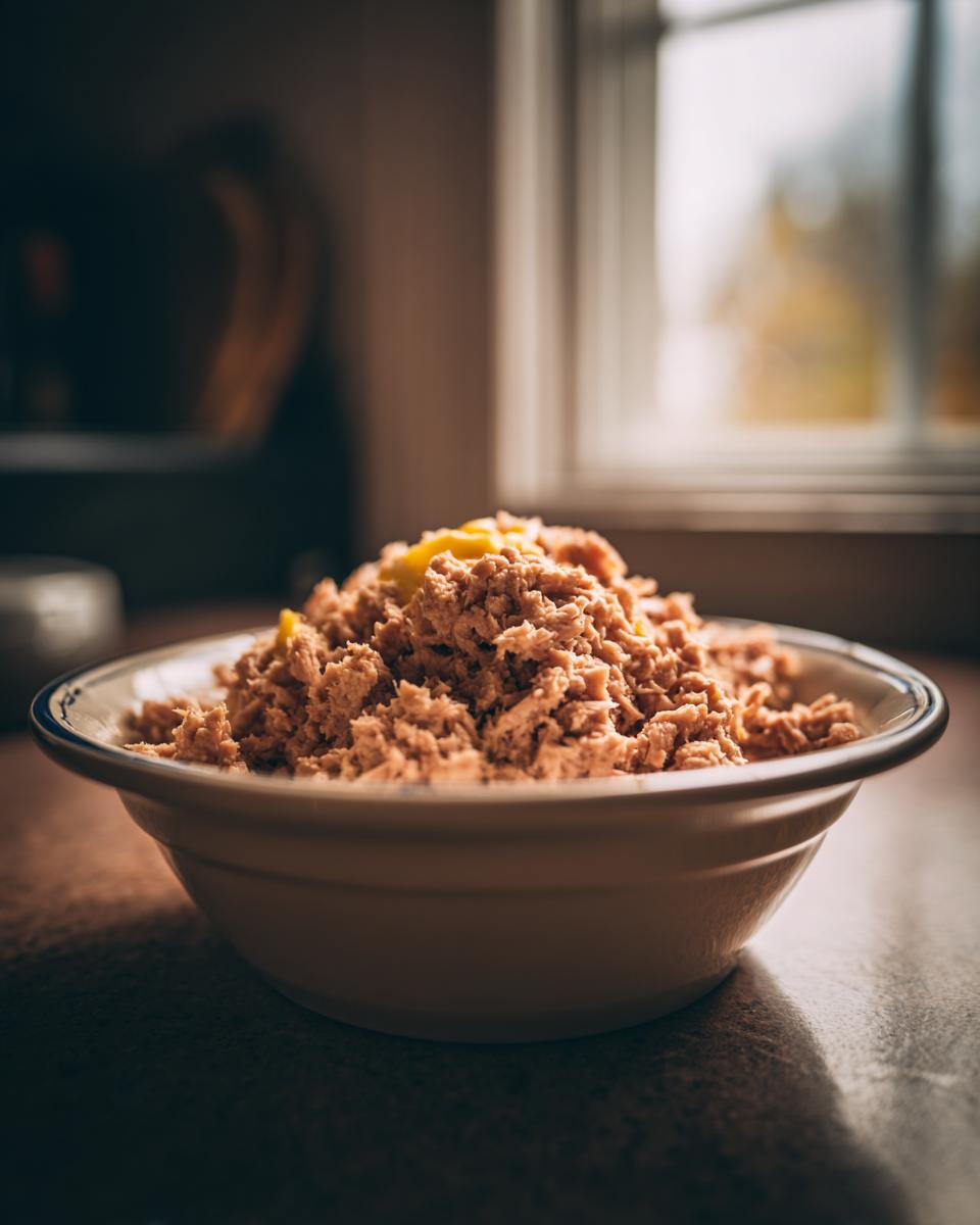 Amazing Tuna & Egg Cat Meal: 2-Ingredient Joy 8 A bowl of prepared Tuna & Egg Cat Meal, ready to serve.