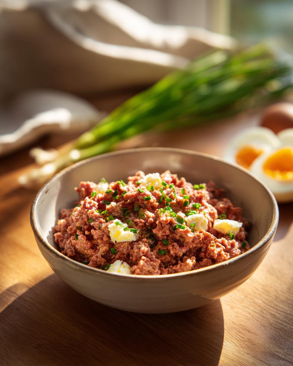 Amazing Tuna & Egg Cat Meal: 2-Ingredient Joy 9 Close-up of a Tuna & Egg Cat Meal in a bowl, garnished with herbs and butter.