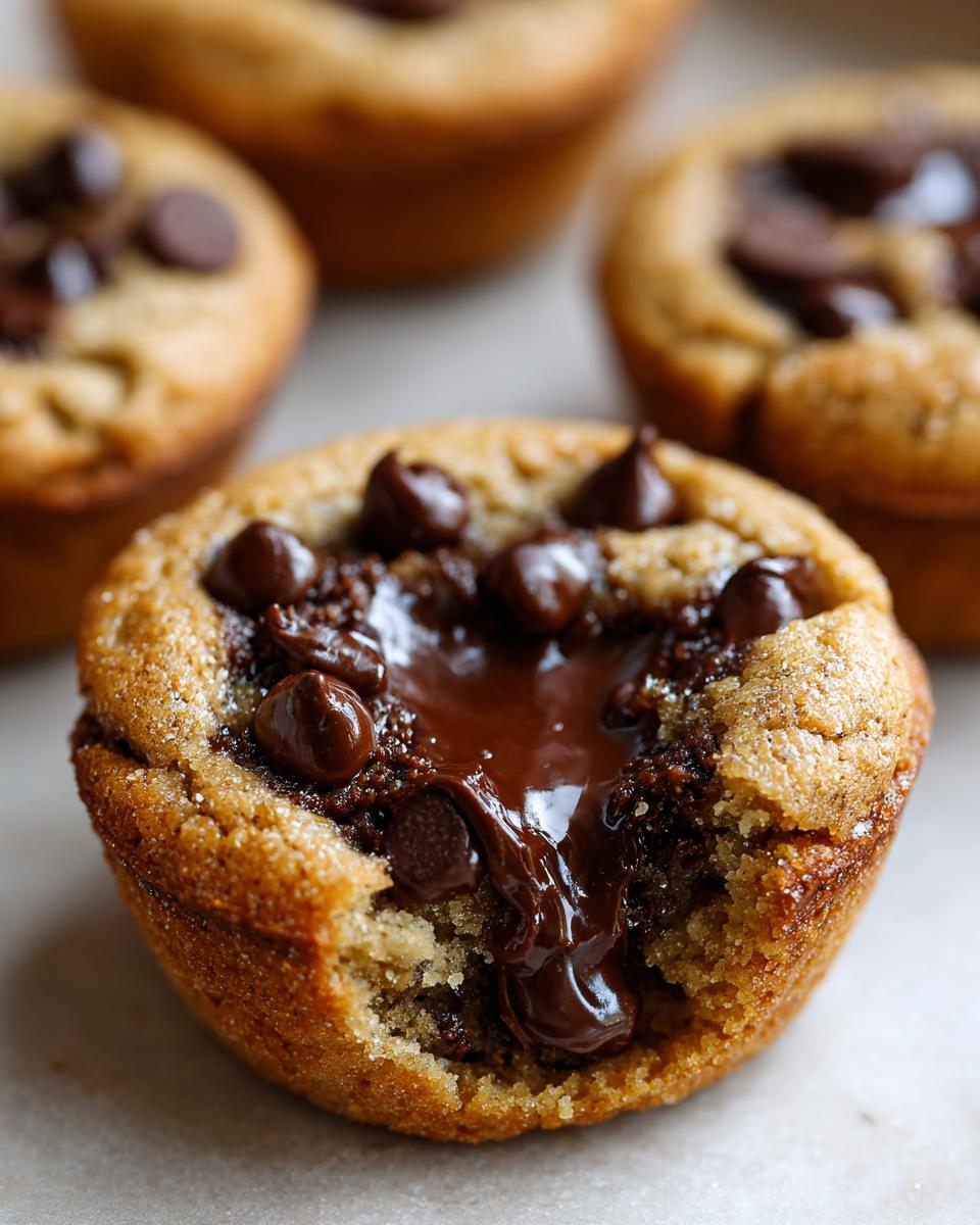 Close-up of an Ultimate Gooey Cookie Cup with melted chocolate and chocolate chips.