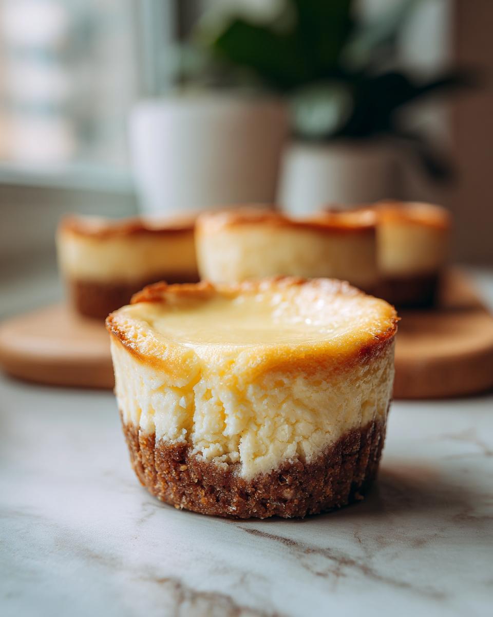 Close-up of a baked Viral Two-Ingredient Cheesecake Cup, showing the crust and filling.