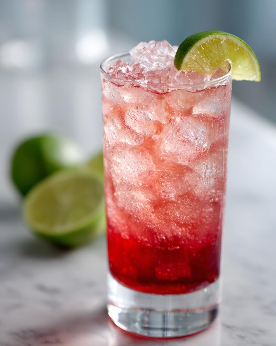 A vibrant Bay Breeze Cocktail in a tall glass, garnished with lime and ice.
