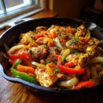 Chicken fajitas with colorful bell peppers and onions, perfect for a quick Summer Dinners You Can Make in 30 Minutes or Less.