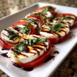 Classic Caprese Salad with Aged Balsamic, tomatoes, mozzarella, and basil.
