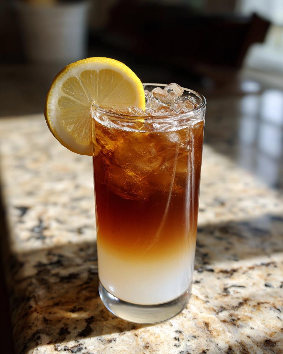 Tall glass of Cold Brew Lemonade with ice and a lemon slice garnish, perfect for a hot day.