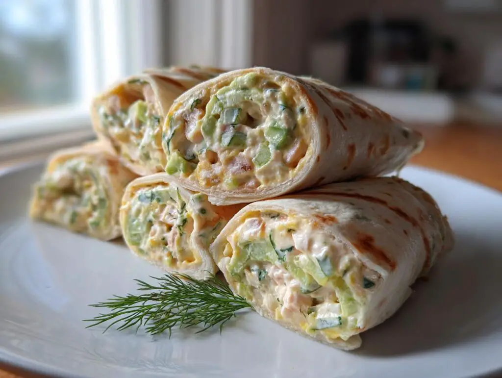 Close-up of Cucumber Dill Cream Cheese Pinwheels, showing cucumber, dill, and cream cheese filling.