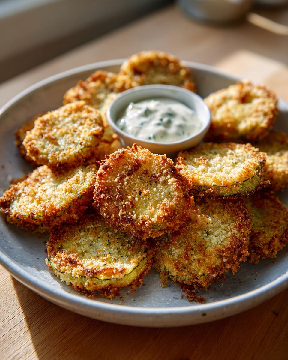 Close-up of golden-brown Fried Green Tomatoes with Remoulade sauce on a plate.