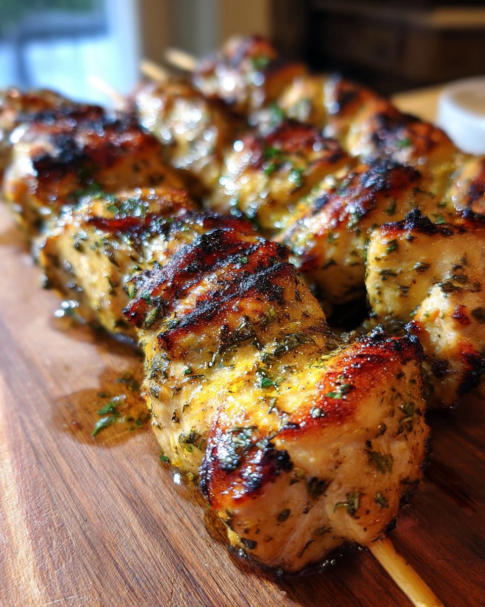 Close-up of grilled chicken skewers, perfect for Spring and Summer Recipes.
