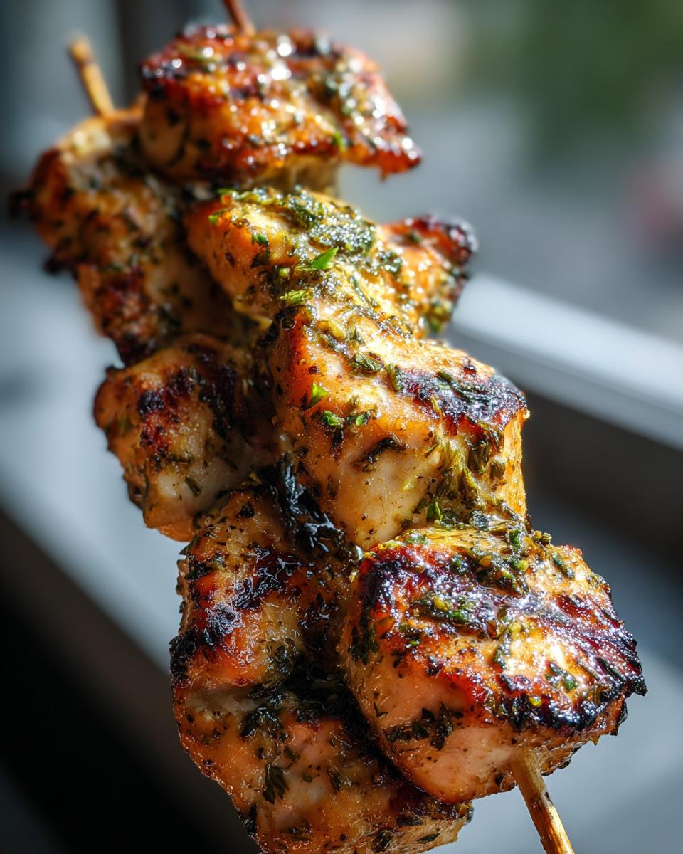 Close-up of grilled chicken skewers, perfect for Spring and Summer Recipes.