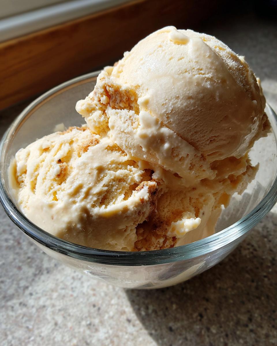 Two scoops of Honey Lavender Ice Cream in a clear glass bowl, close-up shot.