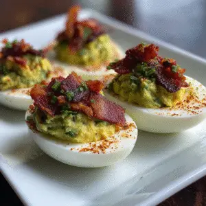 Deviled Eggs with Avocado & Bacon