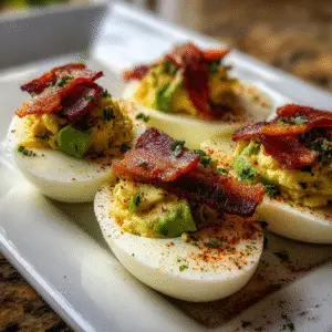Deviled Eggs with Avocado & Bacon