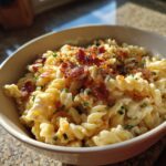 Amazing pasta salad bacon ranch recipe 11 Close-up of pasta salad bacon ranch in a bowl, showing pasta, bacon, and creamy dressing.