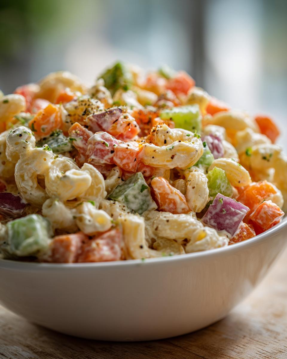 Perfect Pasta Salad: 5 Simple Steps 7 Close-up of a bowl of pasta salad with vegetables. Learn how do you make pasta salad.