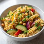 Amazing Pasta Salad Chickpeas: 1 Hearty Meal 11 Close-up of a bowl of pasta salad chickpeas with vegetables, a healthy and delicious meal.