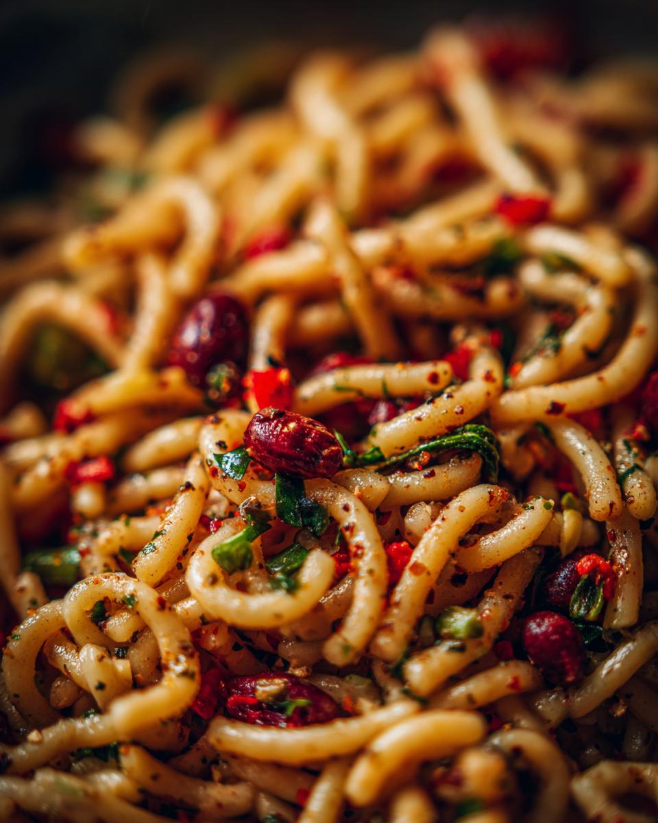 Amazing High Protein Pasta Salad: 30 Min Meal 5 Close-up of a pasta salad high protein with pasta, beans, and herbs.