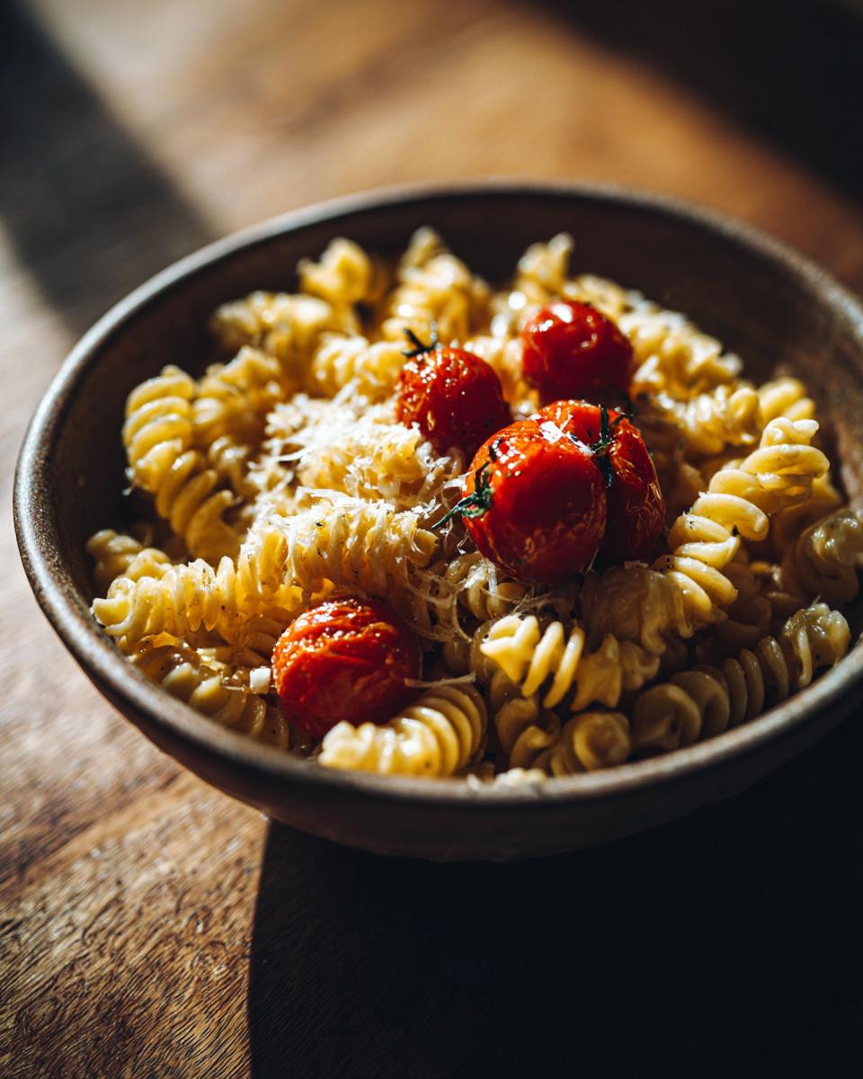 Amazing Pasta Salad That Keeps Well: 100 Calories 5 Close-up of a pasta salad that keeps well with roasted tomatoes and cheese in a wooden bowl.
