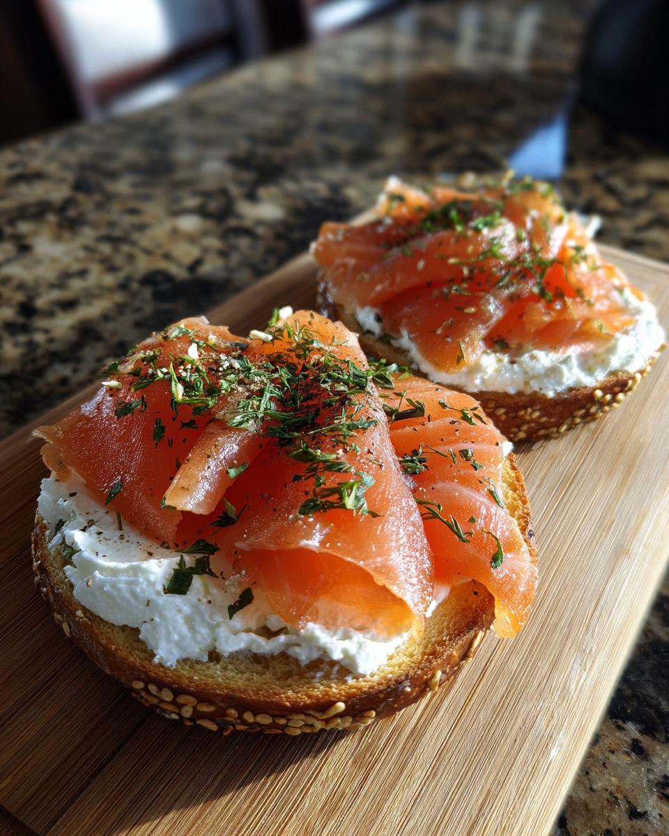 Close-up of Smoked Salmon & Cream Cheese Bagel bites on a wooden board.