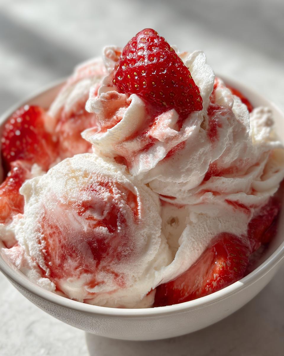 Close-up of a bowl of strawberry fool, a creamy dessert with strawberries and whipped cream. The easy spring dessert recipe.