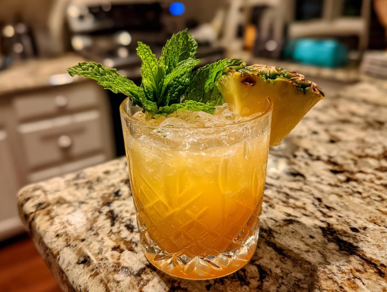 Amazing Summer Cocktails Anyone Can Mix 1 Close-up of a summer cocktail with pineapple garnish and mint, perfect for Summer Cocktails That Anyone Can Mix Up at Home.