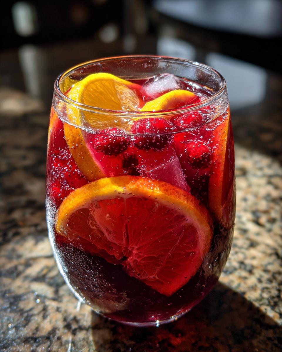 27 Best Summer Sangria Recipes: Delicious Sips 5 Close-up of a glass of summer sangria with orange slices, berries, and ice cubes. A refreshing summer sangria.